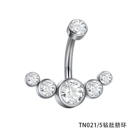 Cross-Border Titanium Alloy Belly Button Ring with Cat Claw Inlaid Zircon, Simple Piercing Jewelry Trade Factory, Fashionable and Cute