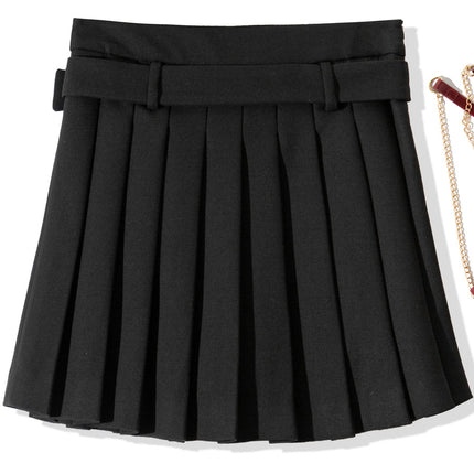 B2125 2025 Autumn Women's New Fashion College Style Pleated Skirt Security Pants Half Skirt with Belt