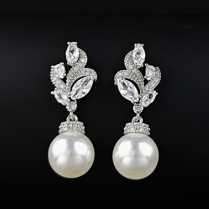 Elegant Flower Imitation Pearl Earrings Women's Elegant Japanese and Korean Style Distinctive Mid-length Earrings European and American Bridal Earrings e1004