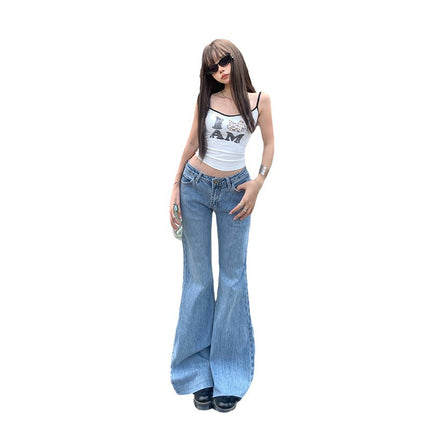 Stretch Retro Hot Girl Low-Waist Bootcut Jeans for Women in Autumn and Winter New Slimming Look Slimming Look Floor-Length Flared Pants for Women
