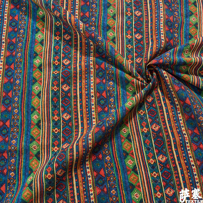 Hemp Cotton Digital Printed Fabric Yunnan Lijiang Retro Bohemian Fabric Hotel Pillow Bar Tablecloth