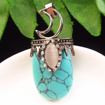 Natural Crystal Agate Stone Inlaid Alloy Sun Moon Star Gemstone Pendant DIY Necklace Jewelry Pendant Wholesale