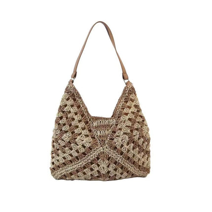 2025 New Triangle Woven Straw Bag Women's All-match Shoulder Large Capacity Tote Bag Fashionable Holiday Beach Bag