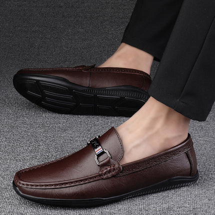 2025 Slip-on Middle-aged Peas Shoes Comfortable First Layer Cowhide Soft Leather Soft Bottom Breathable Casual Leather Shoes Loafers