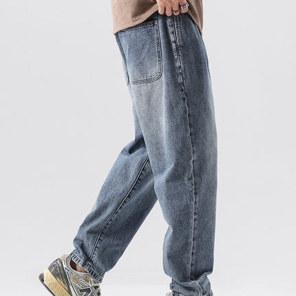 American Retro Floor-Length Drapey Jeans for Men, New Spring and Autumn Style, Loose Straight High Street Fashion Casual Pants