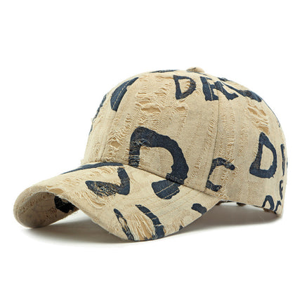 Women's Spring and Summer Sun Protection Visor Hat, Fashionable Ripped Graffiti Print Letter Baseball Cap, Men's Hard Brim Cap