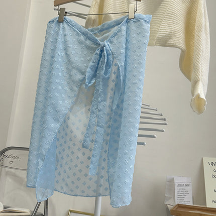 Drop pool knitted ~ stacked mesh skirt women's Korean new one-piece skirt curtain blouse hem lace fart curtain