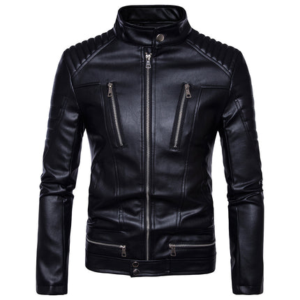 Foreign Trade Large Size Amazon Punk Men's Motorcycle Multi-zip Leather Jacket Motorcycle Leather Jacket B013