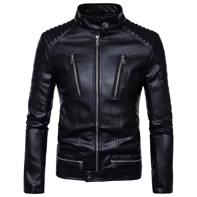 Foreign Trade Large Size Amazon Punk Men's Motorcycle Multi-zip Leather Jacket Motorcycle Leather Jacket B013
