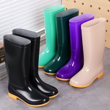 Multicolor Women's High Rain Boots, Long Rain Boots, Kitchen Rubber Shoes, Mom's Cleaning Water Shoes, Market Water Boots, Mid-Calf Women's Shoes