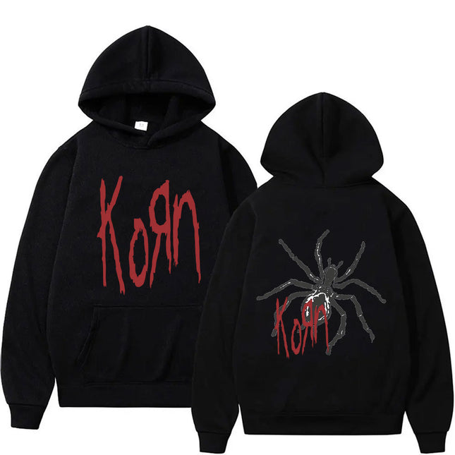 Rock Band Korn Print Hoodie Spider Graphic Pullover Unisex a