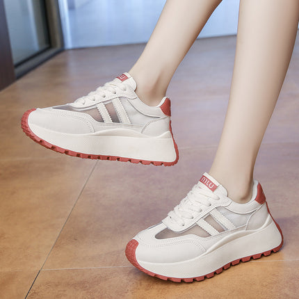 Thick-Soled Height-Increasing Mesh Casual Shoes for Women, Summer New Korean Style Breathable Dad Shoes, Lightweight Sports Shoes, Versatile White Shoes
