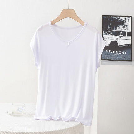 Cross-border New plus size Plus Fat V-neck Small Sleeve Summer Modal Elastic Base Shirt Loose Casual Simple T-shirt
