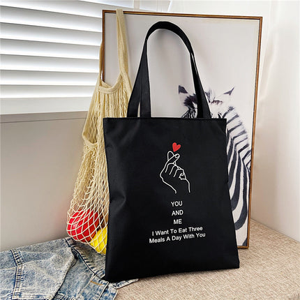 2022 New Fashion Printed Canvas Bag Korean Artistic Shopping Bag Solid Color Polyester Zipper Shoulder Handbag