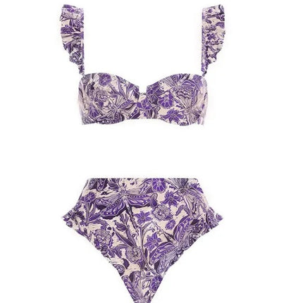 2023 European and American Conjoined Conservative Belly Covering Beach Hot Spring Swimsuit for Women French Retro Conjoined Bikini Two-piece Set