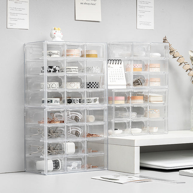 Cross-border Desktop Jiugongge Storage Box Transparent Drawer Type Sub-compartment Student Dormitory Table Small Sundries Organizer Box
