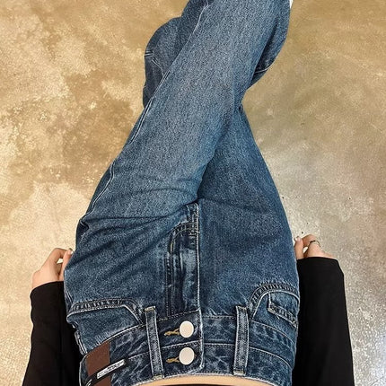 Retro blue narrow straight pants women's spring and autumn 2024 New High waist slimming mop wide leg jeans small