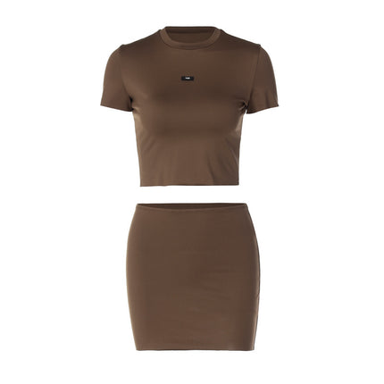 European and American Style Women's Clothing 2024 Spring and Summer New Fashion Slim Crop Top Slim Short Skirt Suit Wholesale