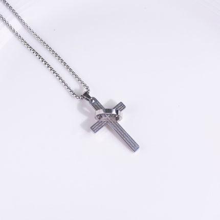 European and American Cross Border Letter Cross Ring Titanium Steel Item Stainless Steel Hip Hop Punk Necklace Street Men's and Women's sweater chain