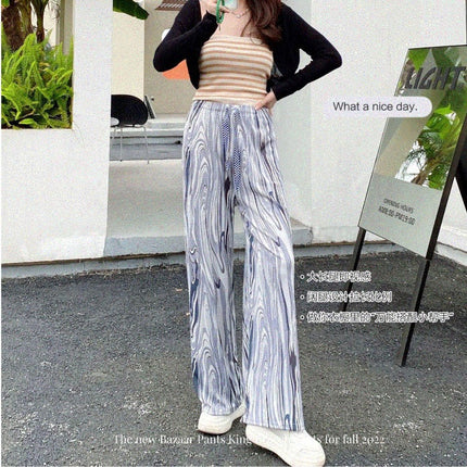 Ice silk tie-dye printed vertical wide leg pants summer thin high waist slim loose casual mop straight pants wholesale