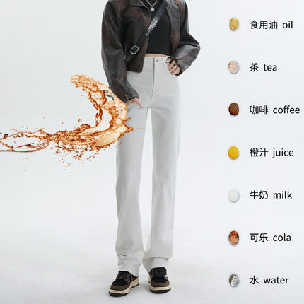 Three-proof worry-free Denim straight pipe pants elastic high waist pile pants waterproof oil-proof anti-fouling functional Denim