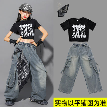 Girls' Jazz Dance Performance Outfits, Children's Street Dance Costumes, Kids' Jeans, Girls' Fashion Show Trendy Outfits