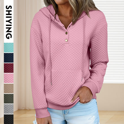 Trendy Plaid Long-Sleeve Sweatshirt Women's Hoodie Jacquard Knit Loose Pocket Top Cross-Border Women's New Fashion