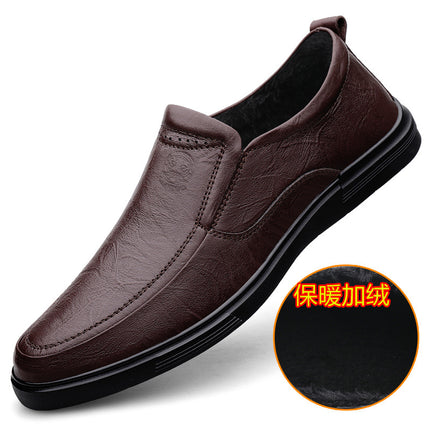 Cross-border plus size Business Casual Leather Shoes Men's Flat Driving Shoes Slip-on Lazy Shoes Middle-aged Four Seasons Cowhide Men's Shoes