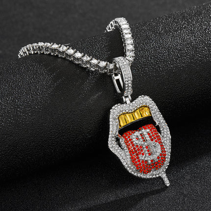 Full Diamond Skull Lickitone Dollar Pendant Design Creative Simple Retro Hip Hop Pendant Cross-border Exclusive