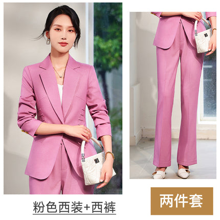 Spring and Autumn Ladies suit 2024 New Western Style Light Luxury Long Sleeve Suit Pink Business Wear Elegant Goddess Fan Dress