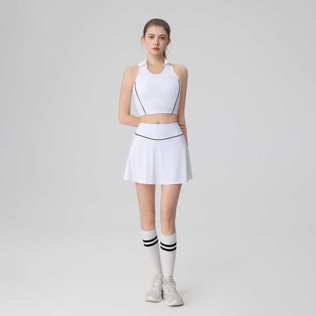 Bing Color New Contrast Color Fitness Bra Women's Yoga Vest Sweat-Absorbent Breathable Golf Sports Tennis Skirt Set