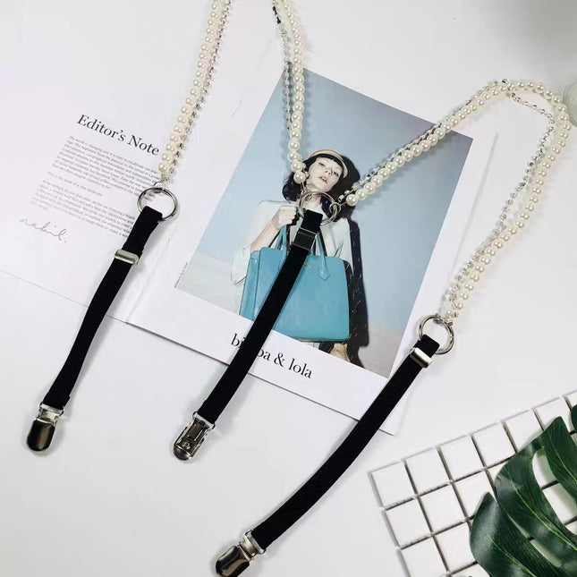 Amazon's New Pearl Rhinestone Chain Strap Clip Chain Women's Outer Wear Fashionable and Versatile Elastic Elastic Suspenders Trendy