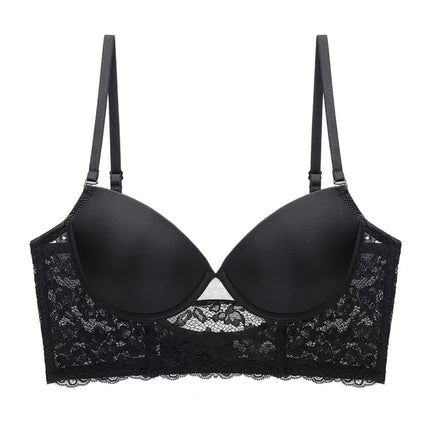 U-shaped back underwear large chest small full cup one-piece white lace gathered accessory breast anti-sagging bra