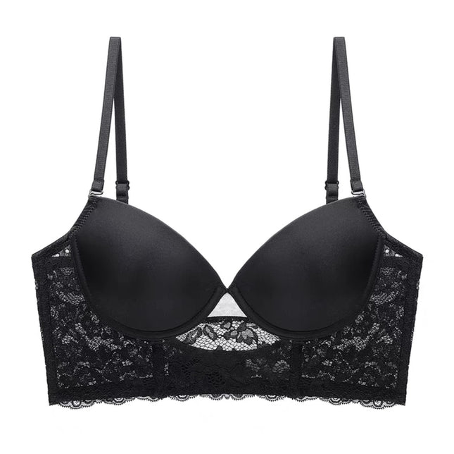 U-shaped back underwear large chest small full cup one-piece white lace gathered accessory breast anti-sagging bra