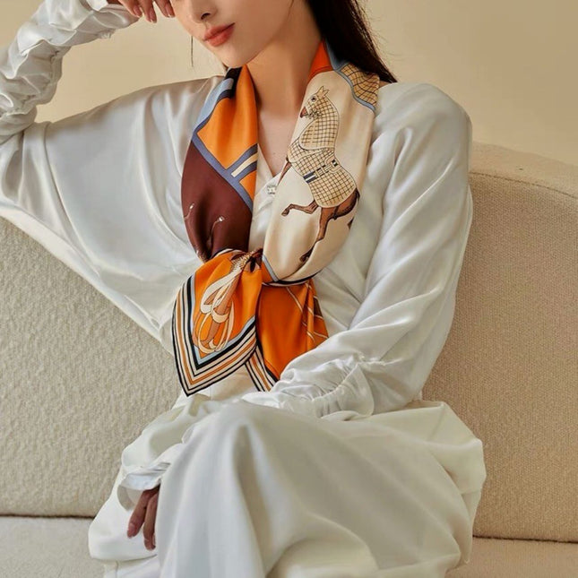 [Wan Ma Benteng] 100% Mulberry Silk Silk Twill 2024 New 90 Large Square Towel Fashion All-match Shawl