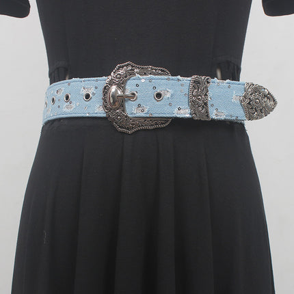 Denim Destruction Belt Blue European and American Women Retro Baroque Fashion Decorative Belt