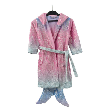 Children's Bathrobe Flannel Hat Household Baby Fish Scale Nightgown Pajamas Autumn and Winter Soft Absorbent Bathrobe Baby