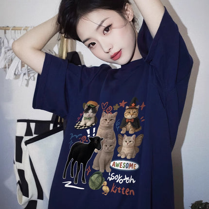Gray Short-Sleeved T-Shirt for Women 2026 New Pure Cotton Half-Sleeve Summer American High Street Lazy Style Loose Versatile Top