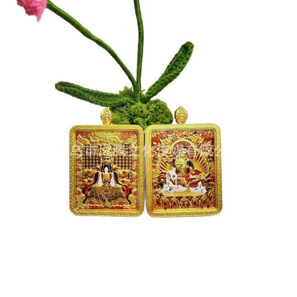 Double-Sided Three-Dimensional Relief Wutai Mountain Dragon Five Gods Thangka Twelve Zodiac Guardian Deities Birth Year Buddha Necklace Pendant for Men and Women