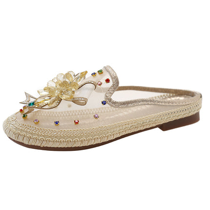 Rhinestone Bow Fisherman Shoes Women's 2025 Spring and Summer New Korean Style Flat-bottom Fashion Leg Casual Shoes Women