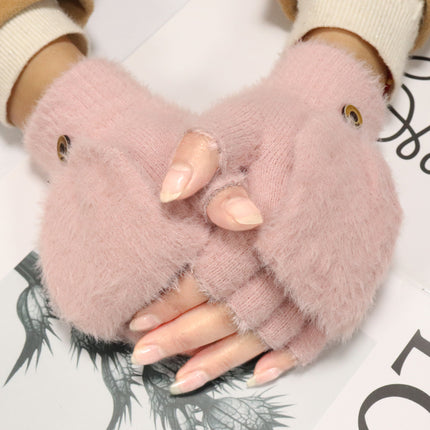 Women's winter warm plush gloves student open finger flip gloves outdoor gloves thickened cold-proof popular online