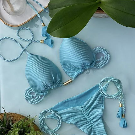 2023 Hand-Woven Rope Bikini European and American New Sexy Women's Swimsuit Multi-Color Bikini Split Swimsuit