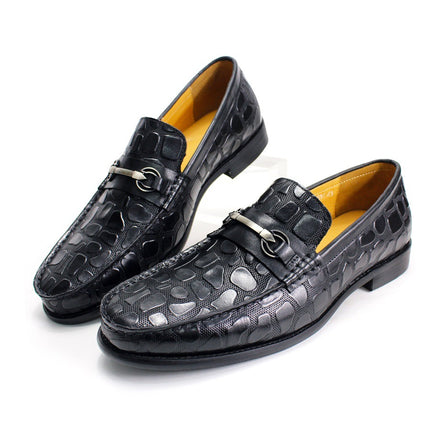Men's Shoes Spring Breathable 2024 New Trendy Crocodile Pattern Bean Shoes British Business Formal Men's Casual Leather Shoes