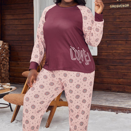 Cross-border plus size Women's Pajamas suit Long Sleeve Long Comfortable Simple and Generous Printed Autumn and Winter Home Clothes