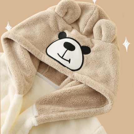 Children's Hooded Cloak New Coral Velvet Cartoon Bear Embroidery Wearable Bathrobe Baby Nightgown Bath Towel Wholesale