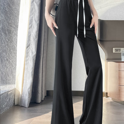 Bell-Bottom Pants for Women 2025 New Summer Thin Ice Silk Quick-Drying Pants Casual Small High-Waisted Draped Slightly Flared Pants