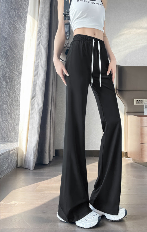 Bell-Bottom Pants for Women 2025 New Summer Thin Ice Silk Quick-Drying Pants Casual Small High-Waisted Draped Slightly Flared Pants