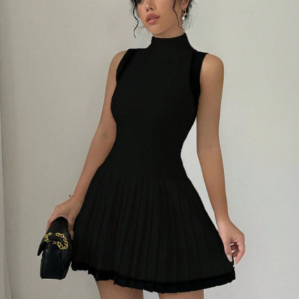 Cross-border European and American Women's AliExpress Explosions Knitted Mini dress Fashion Round Neck Ruffled A- line dress