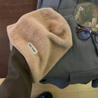 Furry iron label pile hat - khaki