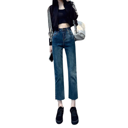 Spring 2025 New Rear Split Design Sense Niche All-match Jeans Women's Small Straight Pipe Pants JEANS